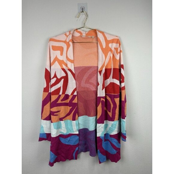Soft Surroundings Color Burst Long Open Cardigan Size Medium Women’s Orange Red - Picture 2 of 9